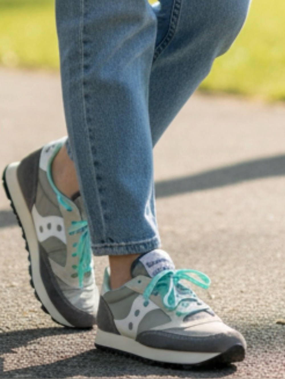 Saucony Jazz Low Pro Grey Mint Green Suede Nylon Sneakers 1866-103 Womens 12